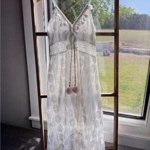 Boho White Lace Maxi Dress Garden Fairy - Bridal - Beach vibes